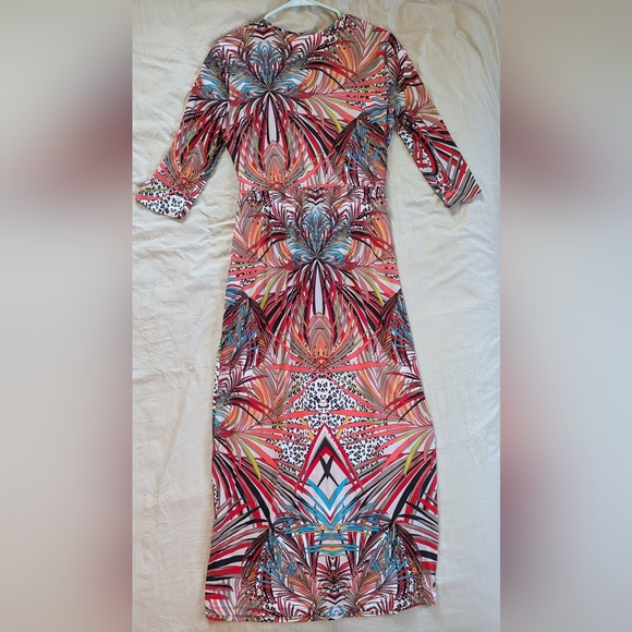 Ellen Tracy Long Sleeve Multi Colored V-Neck Maxi Dress XL - Picture 6 of 7
